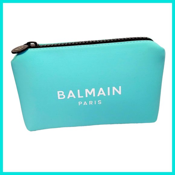 Balmain Bags Balmain Paris Cosmetic Bag Turquoise Blue Neoprene